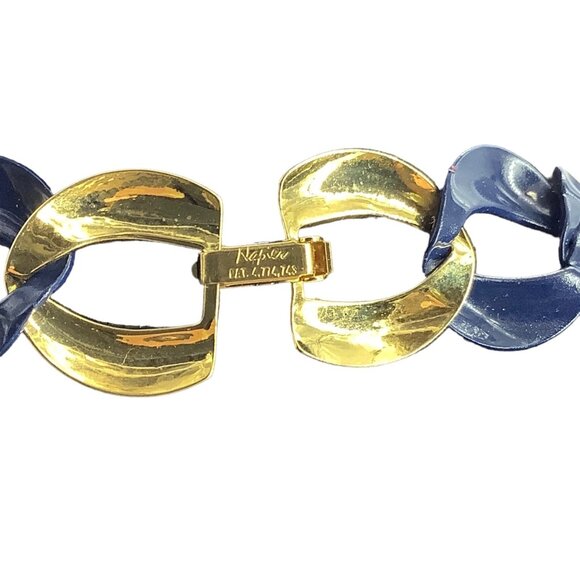 Vtg 90s Napier Blue Link Necklace Jewelry 22" Newport Collection Gold Tone Clasp - Picture 4 of 4